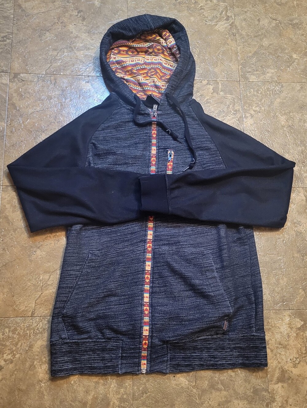 Dravus Jacket Hoodie Mens Small Black Long Sleeve Full Zip Southwestern Aztec